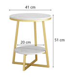 2 Tier Faux White Marble Side Table with with Golden Finish Storage Shelf - Decor Smart