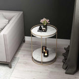 2 Tiered with Gold End Faux Marble Side Table - Decor Smart