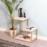 3 - Tier Modern Side Table with Storage Shelf with Golden Metal Finish - Decor Smart