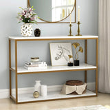 3 - Tier White Marble Console Table with Golden Finish - Decor Smart
