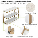 3 - Tier White Marble Console Table with Golden Finish - Decor Smart