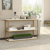 3 - Tier White Marble Console Table with Golden Finish - Decor Smart