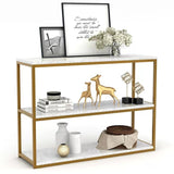 3 - Tier White Marble Console Table with Golden Finish - Decor Smart