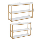 3 - Tier White Marble Console Table with Golden Finish - Decor Smart
