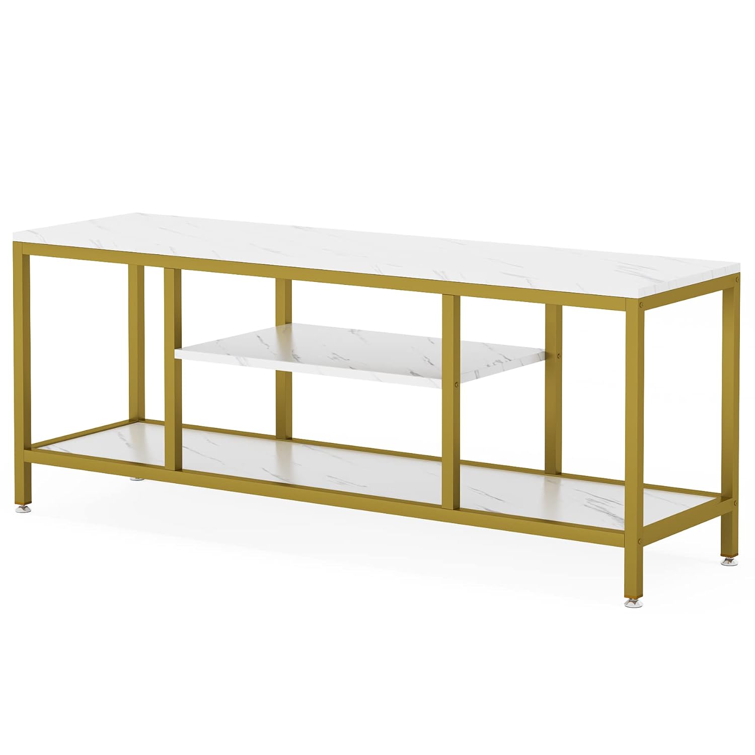5 - Tier Rectangle White Marble Gold Entryway Console Table - Decor Smart