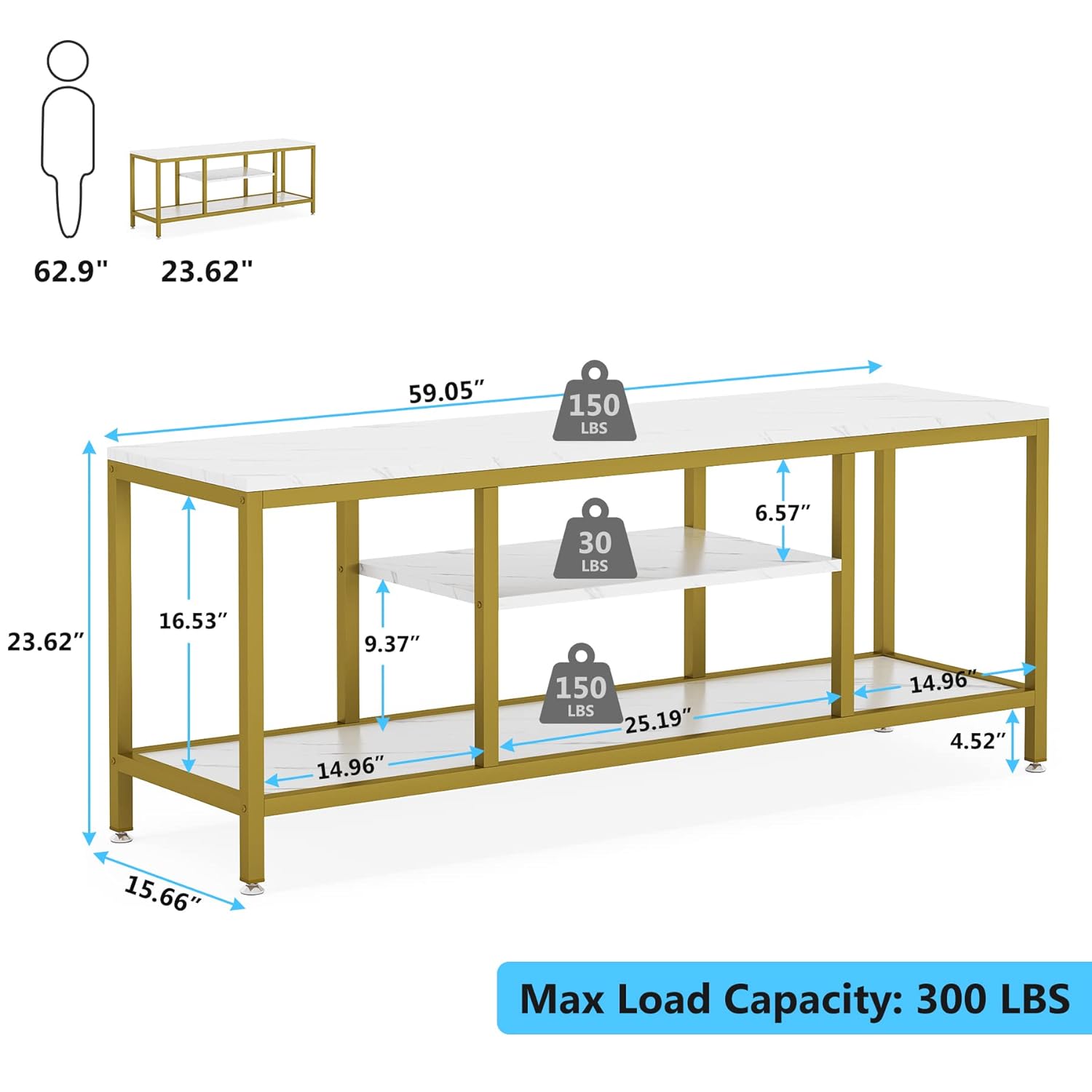 5 - Tier Rectangle White Marble Gold Entryway Console Table - Decor Smart