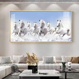 7 Running White Horses in The Sea Premium Acrylic Floating Wall Painting - Decor Smart