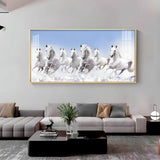 7 Running White Horses in The Sea Premium Acrylic Floating Wall Painting - Decor Smart