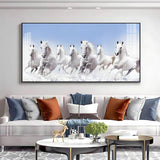 7 Running White Horses in The Sea Premium Acrylic Floating Wall Painting - Decor Smart