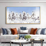 7 Running White Horses in The Sea Premium Acrylic Floating Wall Painting - Decor Smart