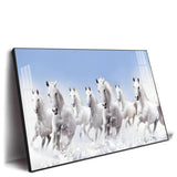 7 Running White Horses in The Sea Premium Acrylic Floating Wall Painting - Decor Smart