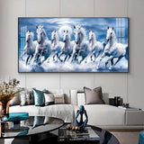 7 White Running Horses With Sunrise Premium Acrylic Floating Wall Painting - Decor Smart