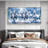 7 White Running Horses With Sunrise Premium Acrylic Floating Wall Painting - Decor Smart