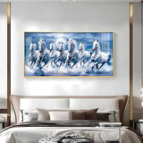 7 White Running Horses With Sunrise Premium Acrylic Floating Wall Painting - Decor Smart