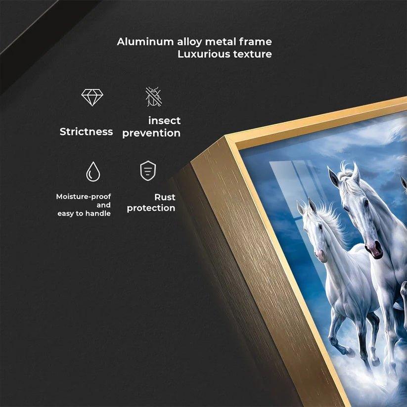 7 White Running Horses With Sunrise Premium Acrylic Floating Wall Painting - Decor Smart
