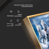 7 White Running Horses With Sunrise Premium Acrylic Floating Wall Painting - Decor Smart