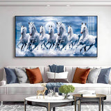 7 White Running Horses With Sunrise Premium Acrylic Floating Wall Painting - Decor Smart