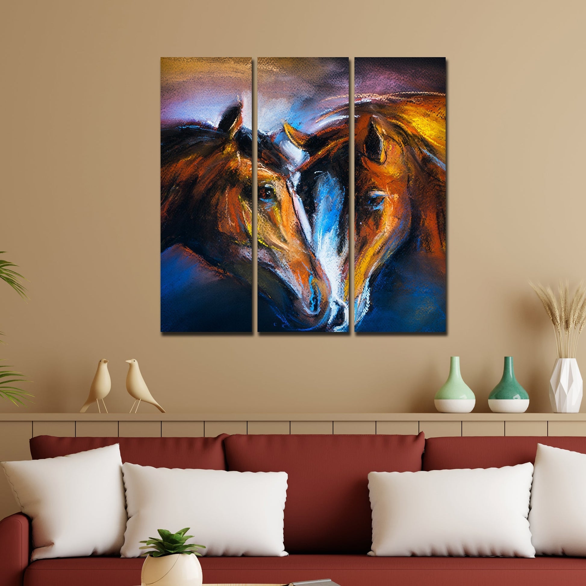 A Couple of Horses Canvas Wall Painting of 3 Pieces - Decor Smart