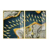 A Flock of Golden Birds Acrylic Floating Wall Painting Set of 2 - Decor Smart