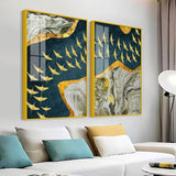 A Flock of Golden Birds Acrylic Floating Wall Painting Set of 2 - Decor Smart