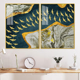 A Flock of Golden Birds Acrylic Floating Wall Painting Set of 2 - Decor Smart