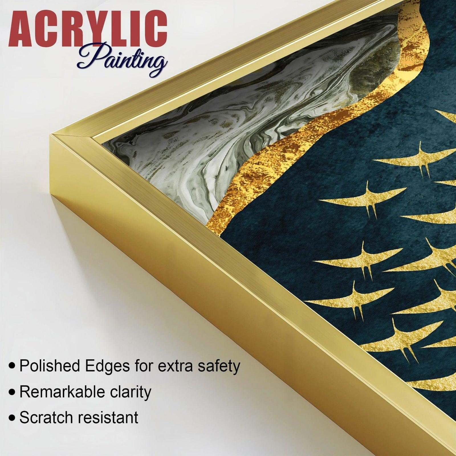 A Flock of Golden Birds Acrylic Floating Wall Painting Set of 2 - Decor Smart