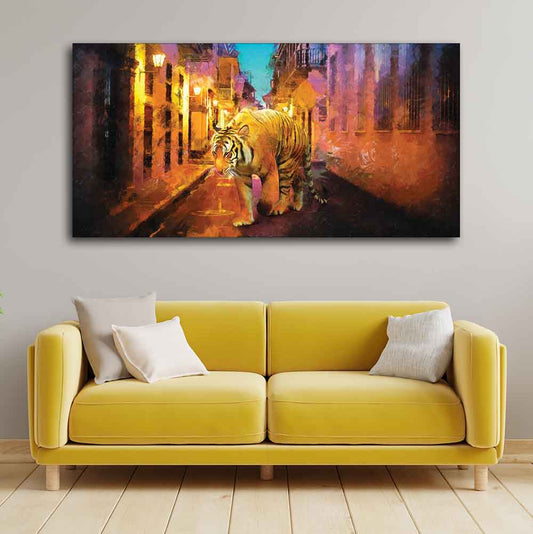 A Tiger Walking in the Street Premium Wall Painting - Decor Smart