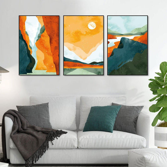 Abstract Art Landscape Floating Canvas Wall Painting Set of Three - Decor Smart