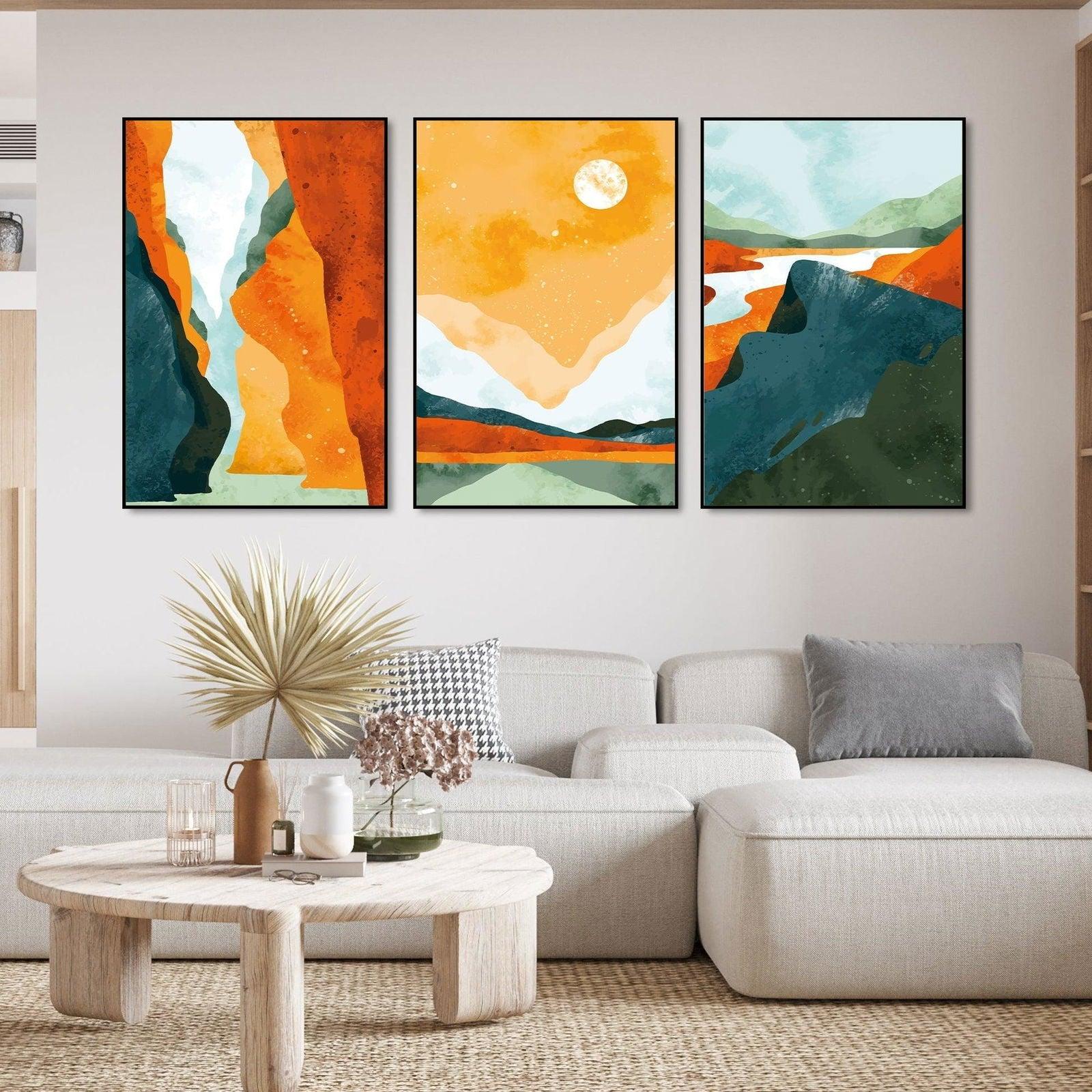 Abstract Art Landscape Floating Canvas Wall Painting Set of Three - Decor Smart