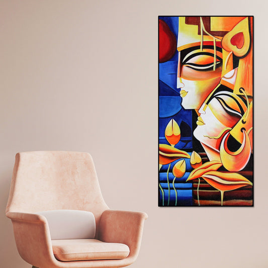 Abstract Art Radha Krishna Canvas Wall Painting - Decor Smart