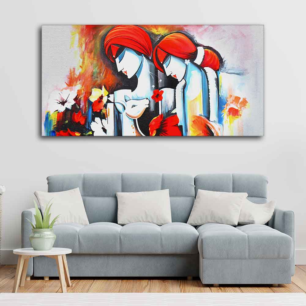 Abstract Art Wall Painting of Radha Krishna - Decor Smart