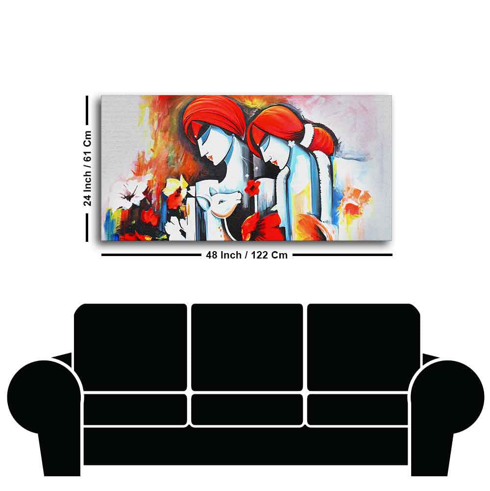 Abstract Art Wall Painting of Radha Krishna - Decor Smart