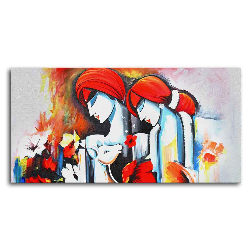 Abstract Art Wall Painting of Radha Krishna - Decor Smart