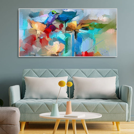 Abstract Colorful Bird and Spring Flower Canvas Wall Painting - Decor Smart