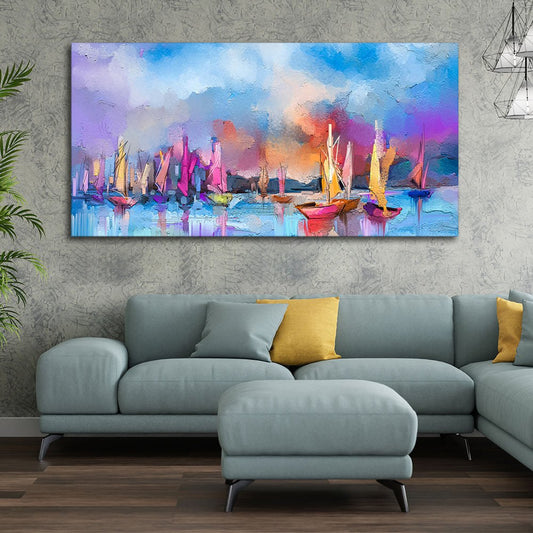 Abstract Colorful Sea Sailing Boat Canvas Wall Painting - Decor Smart