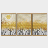 Abstract Forest Golden Leaf Art Premium Floating Canvas Wall Painting Set of Three - Decor Smart