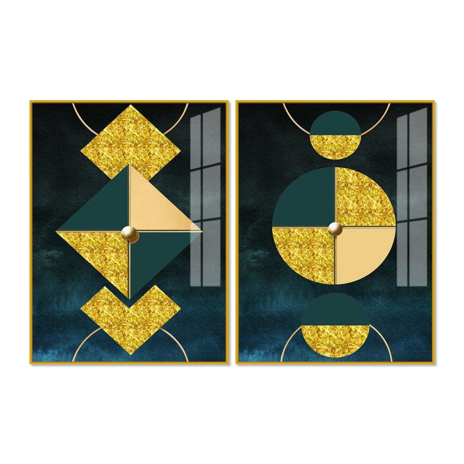 Abstract Geometry Shapes Art Acrylic Floating Wall Painting Set Of 2 - Decor Smart