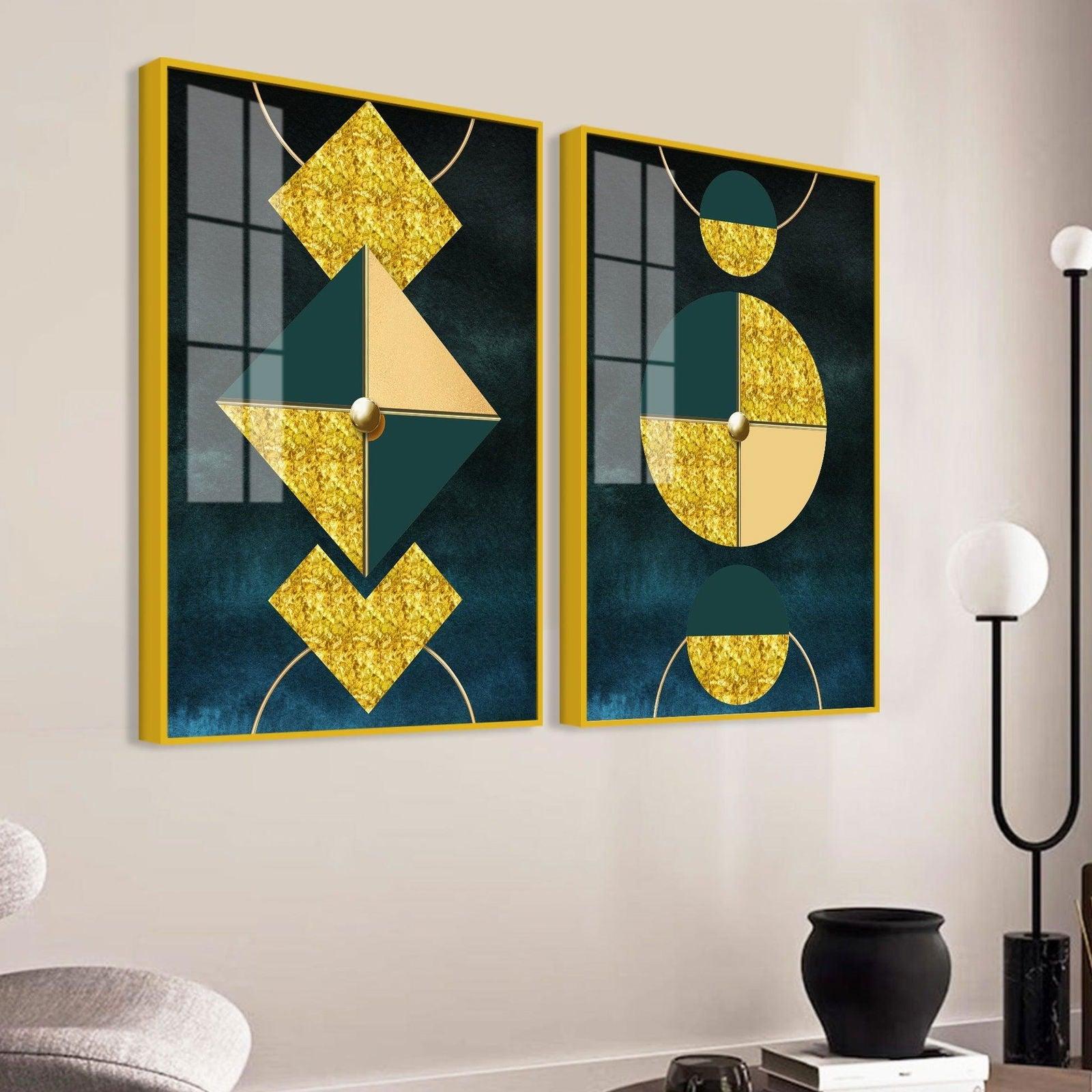 Abstract Geometry Shapes Art Acrylic Floating Wall Painting Set Of 2 - Decor Smart