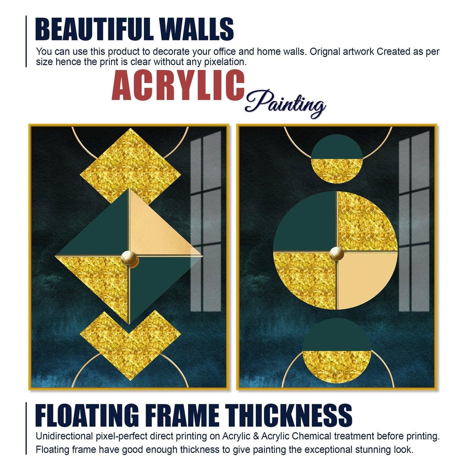 Abstract Geometry Shapes Art Acrylic Floating Wall Painting Set Of 2 - Decor Smart