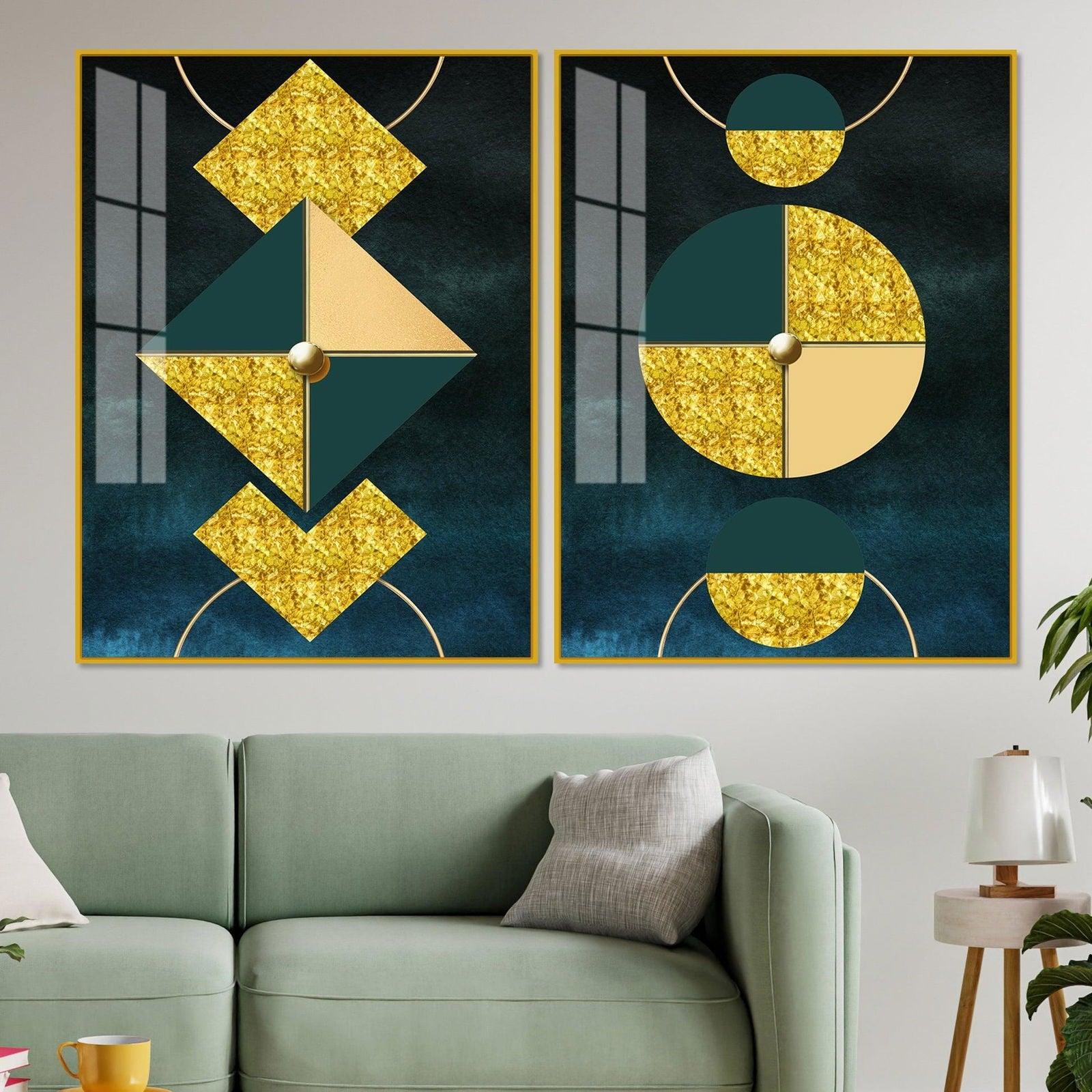 Abstract Geometry Shapes Art Acrylic Floating Wall Painting Set Of 2 - Decor Smart