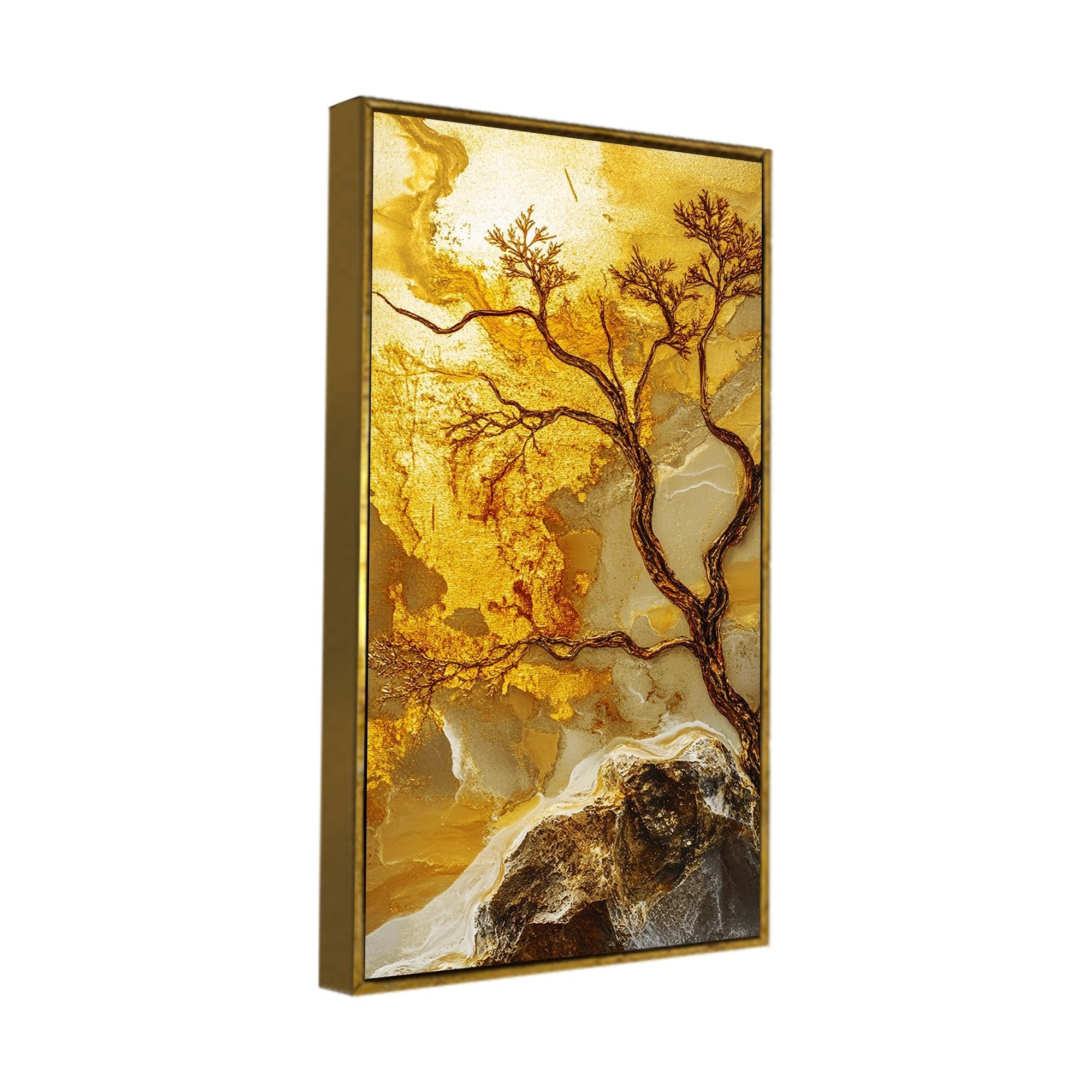 Abstract Golden Artistic Tree Art Canvas Wall Painting - Decor Smart
