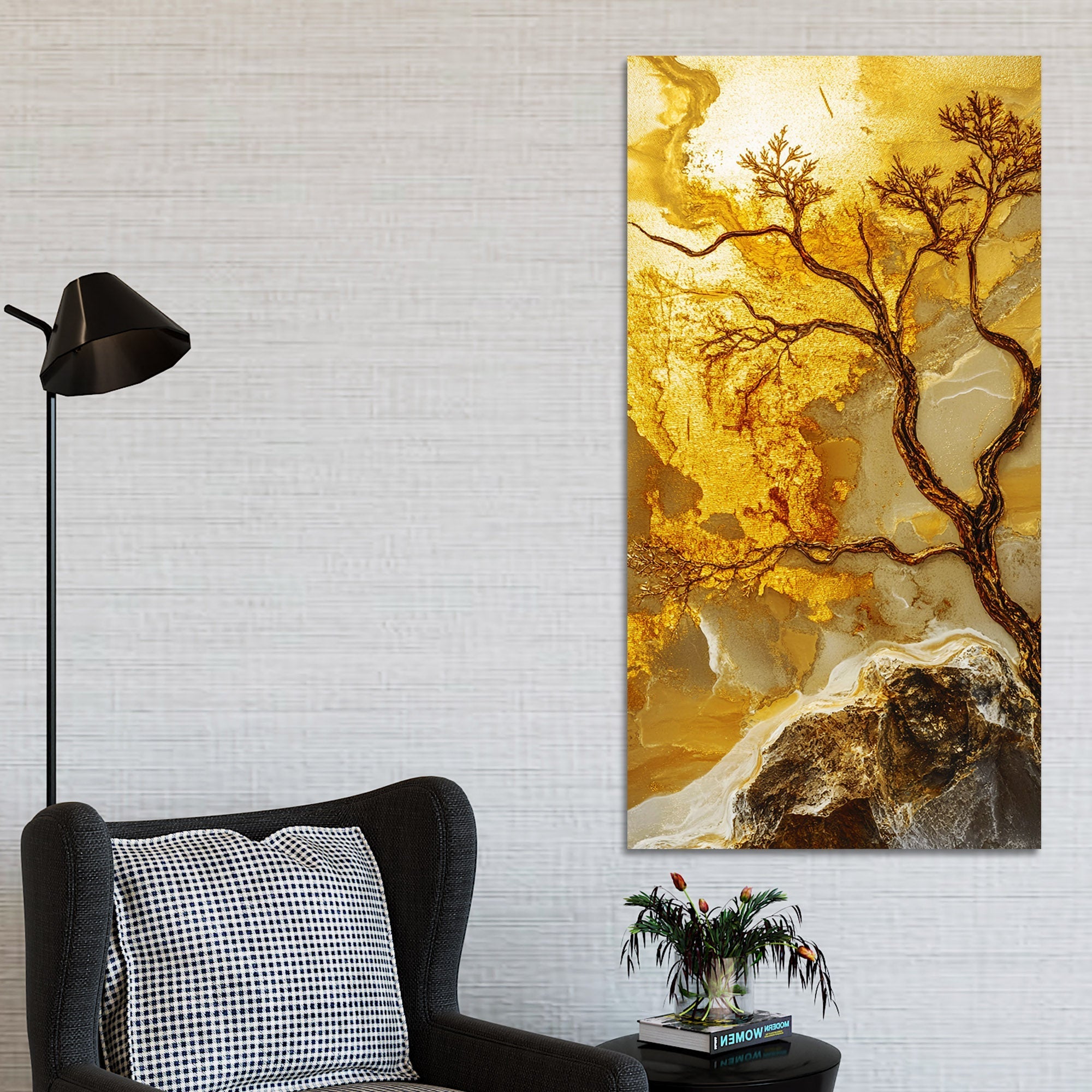 Abstract Golden Artistic Tree Art Canvas Wall Painting - Decor Smart