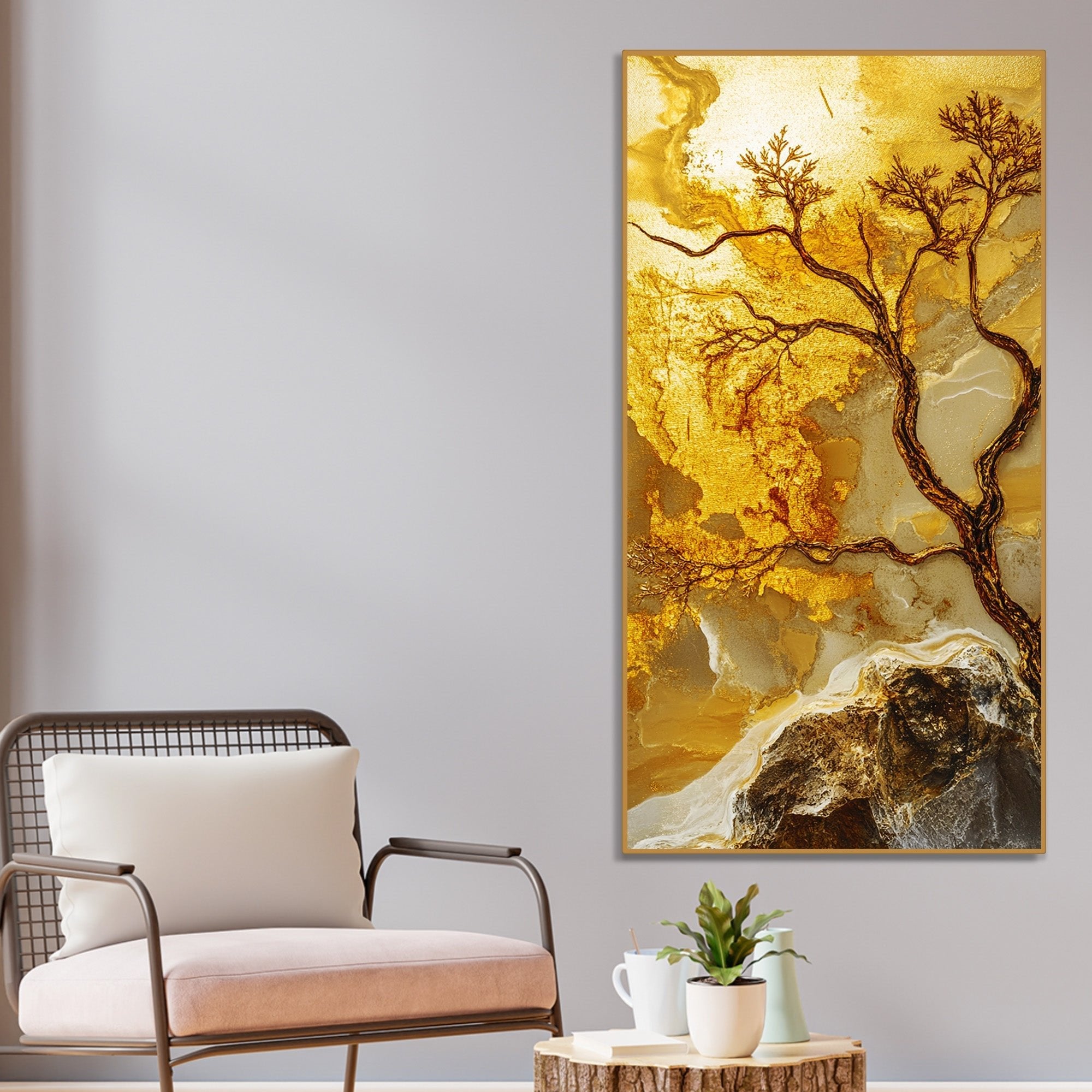 Abstract Golden Artistic Tree Art Canvas Wall Painting - Decor Smart