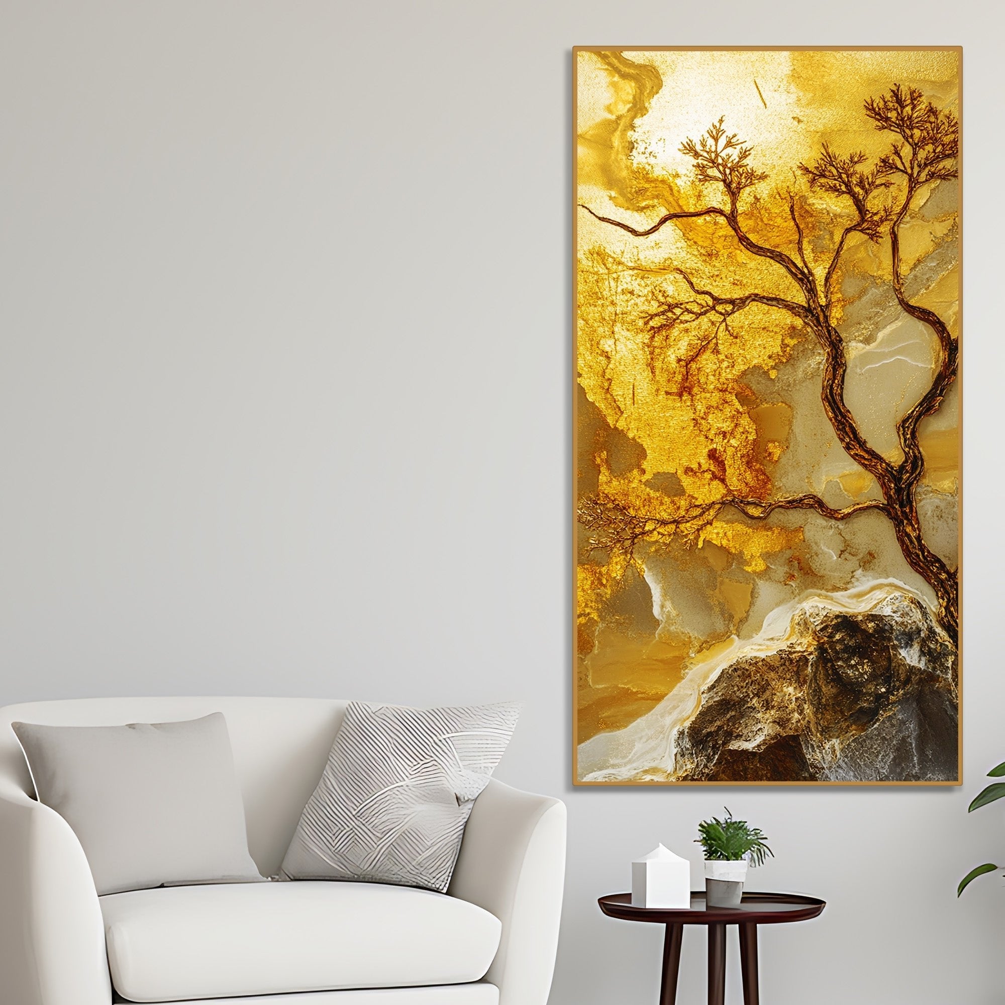 Abstract Golden Artistic Tree Art Canvas Wall Painting - Decor Smart