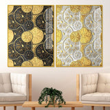Abstract Golden Shapes Art Acrylic Floating Wall Painting Set Of 2 - Decor Smart