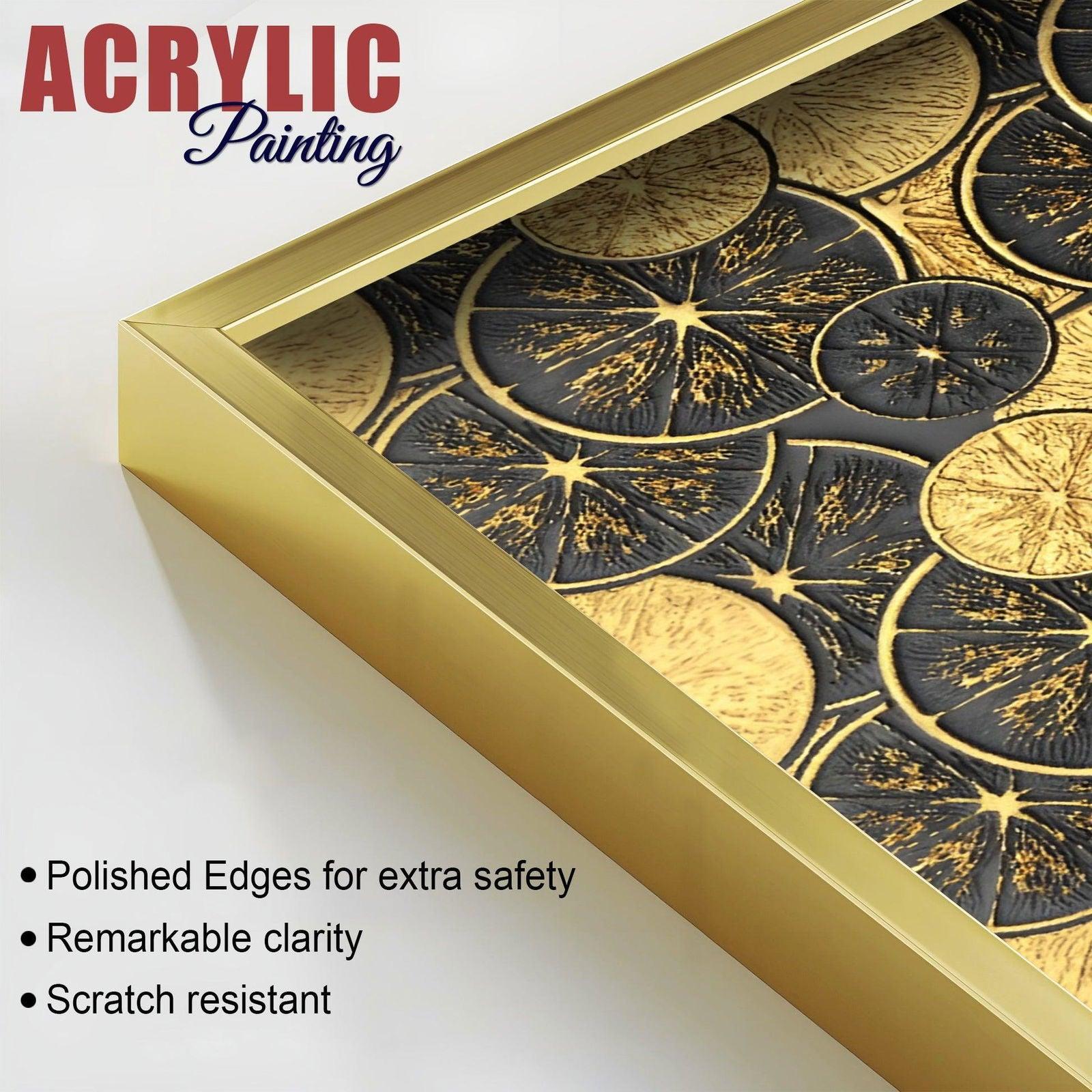 Abstract Golden Shapes Art Acrylic Floating Wall Painting Set Of 2 - Decor Smart