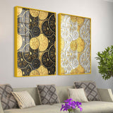Abstract Golden Shapes Art Acrylic Floating Wall Painting Set Of 2 - Decor Smart