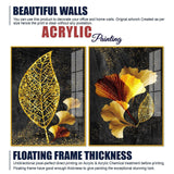 Abstract Golden Shiny Ginkgo Leaf Acrylic Floating Wall Painting Set Of 2 - Decor Smart
