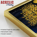 Abstract Golden Shiny Leaves Acrylic Floating Wall Painting Set Of 2 - Decor Smart