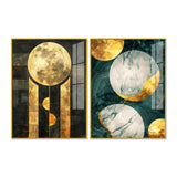 Abstract Golden Textured Shape Art Acrylic Floating Wall Painting Set Of 2 - Decor Smart